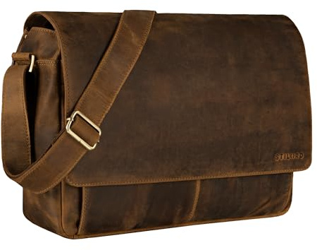 STILORD Lonzo Vintage Umhängetasche echtes Büffel-Leder Messenger Bag für Herren und Damen Unitasche Büro Business Studium Leder Farbe:Calais - braun