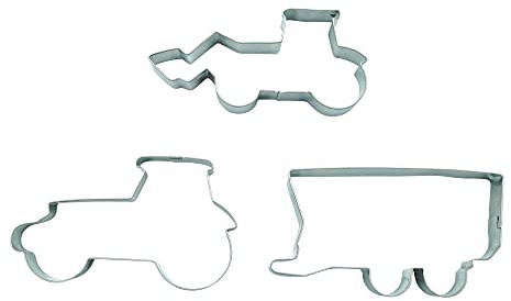 BekkiB 8807123-3er Set Bauernhof - Ausstechformen Traktor, Frontlader, Anhänger - Ausstecher aus Edelstahl sind spülmaschinengeeignet