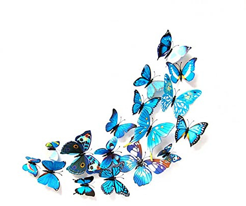 tooloflife 12 adesivi da parete a forma di farfalla 3D art farfalla decalcomanie da parete rimovibili fai da te decorazione per bagno, soggiorno, camera da letto (blu)