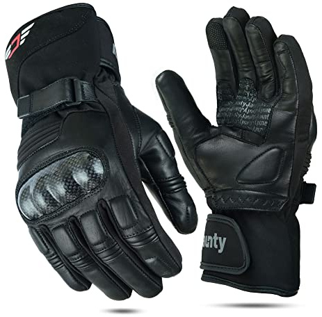 JAUNTY Winter Motorcycle Gloves Waterproof Touchscreen Warm Windproof, Leather Winter Motorbike Gloves with Hard Carbon Fiber Knuckle Protector, Warm Gloves for Men and Women