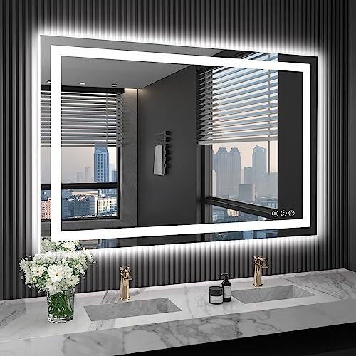 LOAAO 48X32 LED Bathroom Mirror with Lights, Anti-Fog, Dimmable, Backlit + Front Lit, Lighted Bathroom Vanity Mirror for Wall, Memory Function, Tempered Glass (Safe to Use)