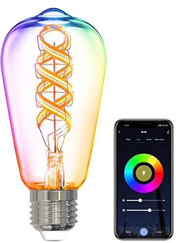 ANTELA Ampoule Connectée Wifi E27 5W ST64 Edison Vintage Lampe à Filament LED Multicouleurs Blanc Chaud, Equivalent 45W, Compatible avec Alexa/Google Home
