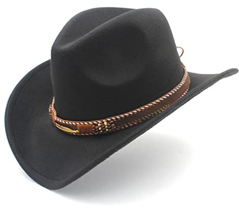 QBQZXAOSOWH Fedora Trilby Damen Herren Western Cowboyhut Für Gentleman Lady Jazz Cowgirl Cloche Sombrero Caps 60-61Cm Schwarz
