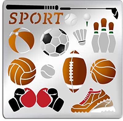 ORIGACH 15.6 x 15.6 cm Metall Schablonen Sportball Metall Schablonenvorlage für Holzschnitzerei, Brandmalerei und Holzverbrennung, Gravur und Scrapbooking-Projekt