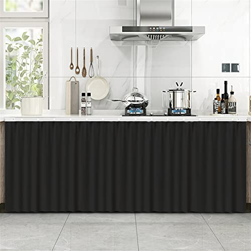 Liveinu Rideaux Armoire pour Armoire de Cuisine 60x80cm (LxH Noir | Salle de Bain, Rideau Anti-poussière pour étagères, Panneau Mural,Installation Crochet et Boucle