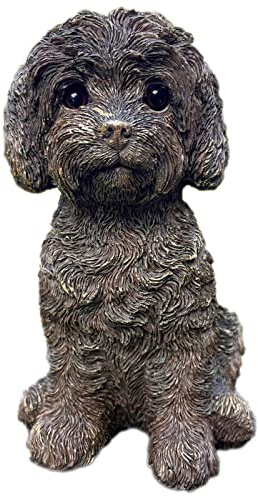 Darthome Gold Labradoodle Ornament Resin Sitting Dog Puppy Home Statue Sculpture Figure