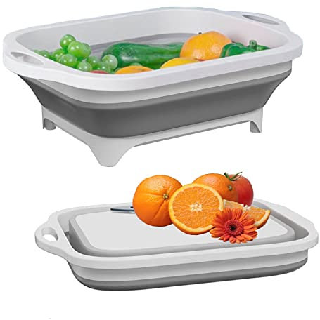Collapsible Cutting Board, Multifunctional for Washing, Foldable with Colander, Kitchen Essentials, Washing and Draining Veggies Fruits Food Grade Sink Storage Basket, BBQ Prep/Picnic/Camping Sink