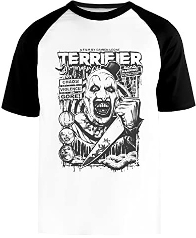 Terrifier Movie Horror Art The Clown Unisex Weißes Baseball-T-Shirt Schwarz Kurzarm