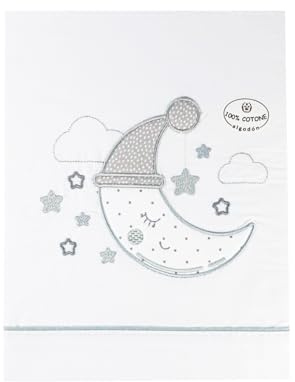 various Juego De Sábanas para Cuna 60 x 120 cm, Bebe Primavera y Otoño Tipo 100% Algodón Extrasuave Fafricado en España-INTERBABY(Bajera+encimera+Funda Almohada)-Luna Blanco/Gris