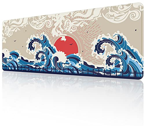 EFISH Mauspad XL, Japanische Kunst Mauspads,800x300x3mm | Überdimensionales rutschfestes Gaming‑Mauspad aus Gummi, waschbar für PC, Maus und Tastatur