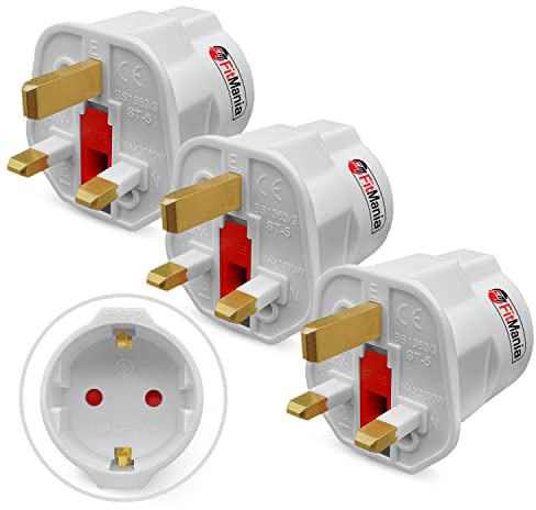 FitMania European to UK Plug Adaptor 3 Pack - EU to UK Plug Adapter EU Travel Adapter for Electric Devices- EU Schuko Type C to G 2 Pin to 3 Pin Adapter Plug UK with 13A Fuse - Eu Plug Adapter to Uk