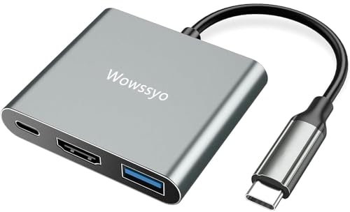 Wowssyo Hub USB C 3 en 1, Adaptateur USB C en Aluminium pour MacBook Pro/Air, HDTV 4K, PD 100W, Port USB 3.0, pour iPad Pro m1, XPS, Ordinateur Portable PC, Switch