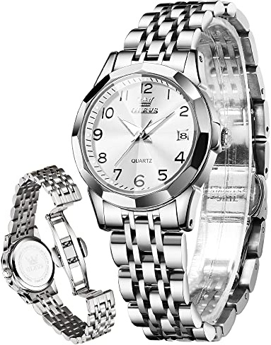 OLEVS Damenuhren Leicht zu lesen Armbanduhr mit Kleines Gesicht Gold Silber Edelstahlband Leuchtend wasserdichte Kalender Luxus Armbanduhr