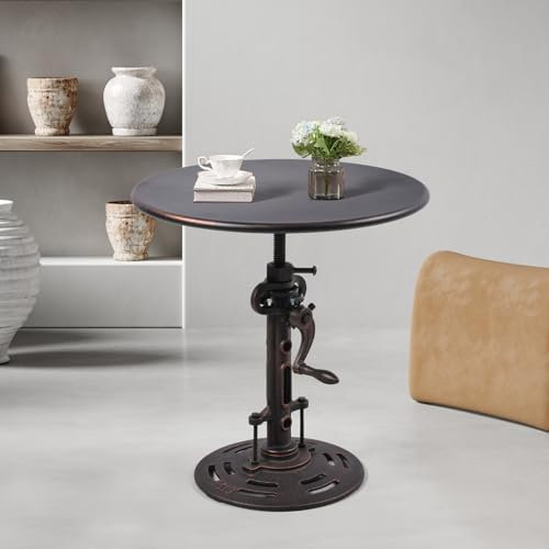 GWAREZ Runder Couchtisch im Industriestil, Metall, Handkurbel, höhenverstellbar, Beistelltisch für Wohnzimmer, Schlafzimmer und Balkon (Kupfer)
