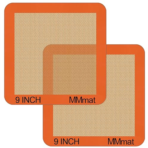 MMmat Silicone Baking Mats Set of 2 Square Non-Stick Reusable Air Fryer Linner - Best German Silicone - 9 inch