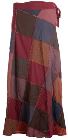 Vishes - Alternative Bekleidung - Langer Damen Patchwork-Rock Wickel-Rock Wickel-Kleid Karos dunkelrot 97 cm