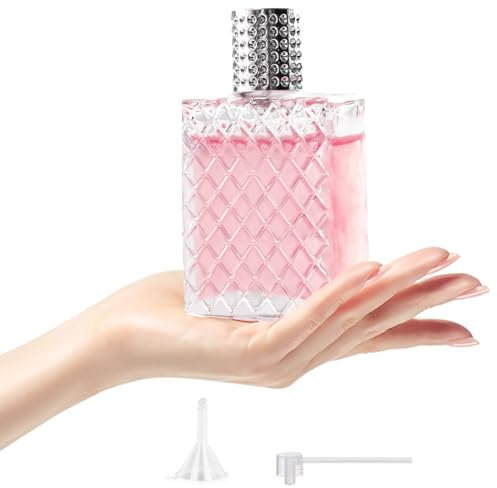 Omsscun Glass Perfume Atomiser 100ml, Perfume Spray Bottle, Glass Perfumes Bottle, Empty Refillable Perfumes Pod with Funnel for Men Women Travel (Silver)