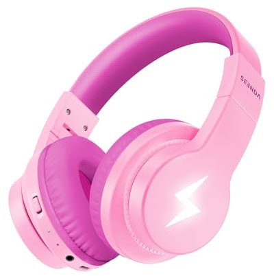 seenda Bluetooth Kopfhörer Kinder, Kinderkopfhörer Bluetooth mit 85dB/94dB Lautstärkebegrenzung, 45H Spielzeit, 3 Lightning-Modi, Bluetooth5.3, eingebautes Mikrofon für Schule/Reisen, Rose
