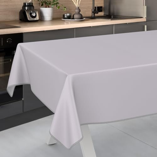 Wachstuch-Tischdecke Tischdecke abwaschbar Wachstuch Garten-Tischdecke Outdoor Indoor 260x140cm mit Saum Grau