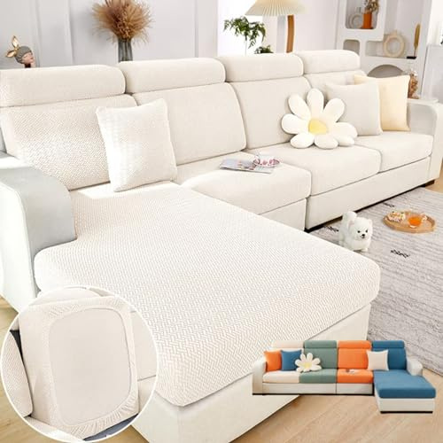 VFUX Soothing Home Sofa Covers, Sofa Hero Covers, Wear-Resistant Universal Couch Covers Washable Stretch Sectional Couch Cushion Covers (White,Large Single Seat Cover)