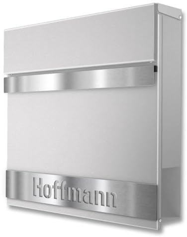 Metzler Exklusiver Briefkasten in Graualuminium Asta - Inkl. Zeitungsfach - Wandbriefkasten mit Namensschild aus V2A Edelstahl - Pulverbeschichtung - Postkasten, Größe: 37 x 37 x 10,5 cm