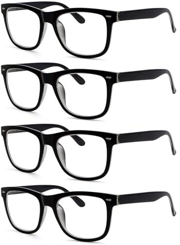 Eyekepper 4er Pack Damen Herren Lesebrille mit Große Quadratische Gläsern und Federscharniere Lesehilfe Sehhilfe