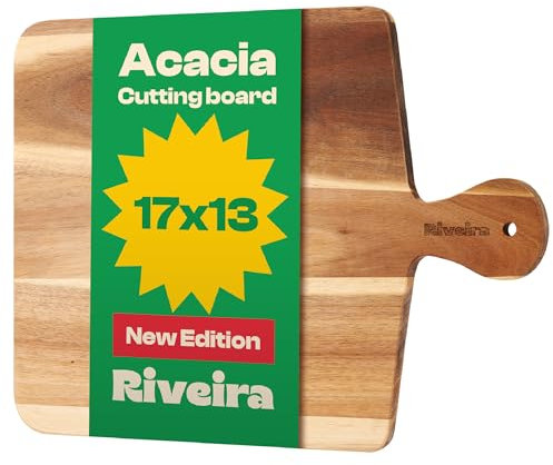 Riveira Acacia Wood Cutting Board – Gourmet Acacia Grandeur: 17 x 13 Wooden Cutting Board – Natural Wooden Cutting Boards For Kitchen Decorative – Innovative Juice Grooves Acacia Wooden Chopping Board