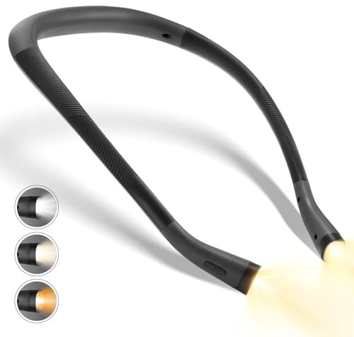 LUXJET Rechargeable Book Light for Reading at Night 3 Colors and 3 Brightness Bendable Arm Neck Light for Jogging and Camping