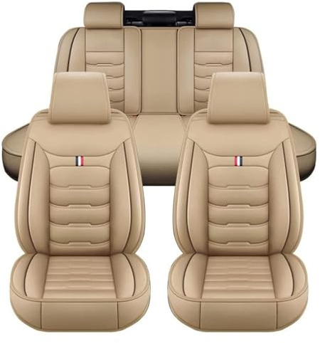 NISMIA Auto Sitzbezüge für Opel Astra K, Leder Autositzbezüge Sets, 5 Sitzer Schonbezüge Sitzschoner Vorne Hinten Wasserdicht Sitzauflage Accessories(B(Warm Beige))