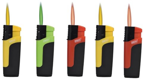 Lot de 5 Briquet - Jet Flamme - Flamme de Couleur Assorti au Briquet - réglable - Rechargeable - 554