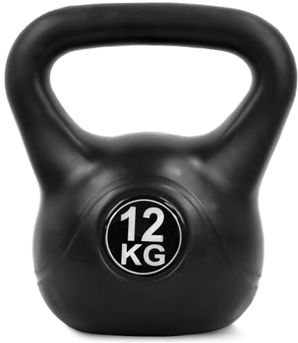 4FIZJO Kettlebell bituminös, 12 kg, Schwunghantel für Fitness, Kraft und Ausdauertraining, Kugelgewicht, Rundgewichte für Zuhause, Fitnessstudio, Gewichte Bodenschonende - Kugelhantel, Farbe: Schwarz