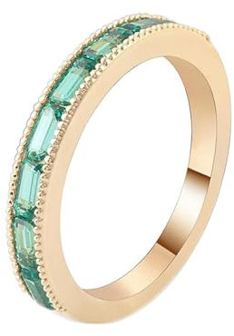 Beydodo Smaragd Ring Damen Gold 585, Trauringe mit Erstellter Smaragd Bandring Frauen Ringe Verlobung und Hochzeit Gr.52 (16.6)