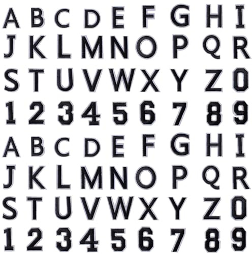 72 Stück Bügelflicken, Basicon Schwarz Bestickte Patches 52Pcs Alphabet A bis Z und 20Pcs Nummer 0-9 Aufnäher Aufnäher Großbuchstaben Zahlen Patches für Kleidung Schuhe Hüte Taschen
