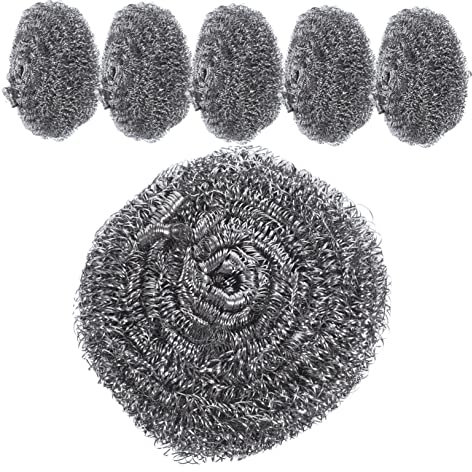 Ciieeo 6pcs Stainless Steel Scrubber Wire Balls Heavy-Duty Pan Cleaning Metal Sponges for Kitchen Pots and Grill Cleaning Silver Steel Wire Pack