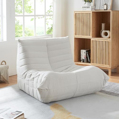 [en.casa] Bodensessel Kodsø Bodenstuhl mit Rückenlehne Lesesessel gepolstert Bodenkissen Sitzsack Sofa Mikrofaser Bodensofa 75 x 90 x 100 cm Relaxsessel Beige