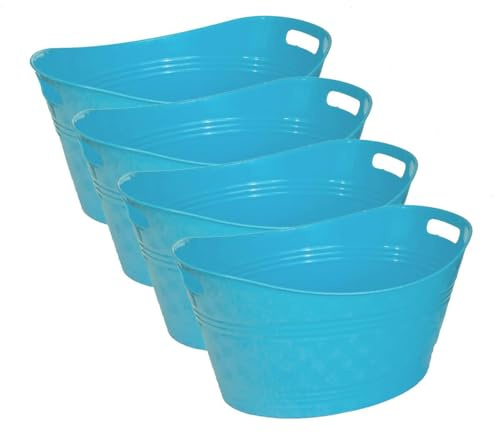 YöL Pack of 4 Blue Ice Buckets With Handles, Summer Party BBQ Picnic Camping Indoor Outdoor, 24L Capacity Durable Lightweight - Beer Wine Cocktails Gin Drinks Cooler