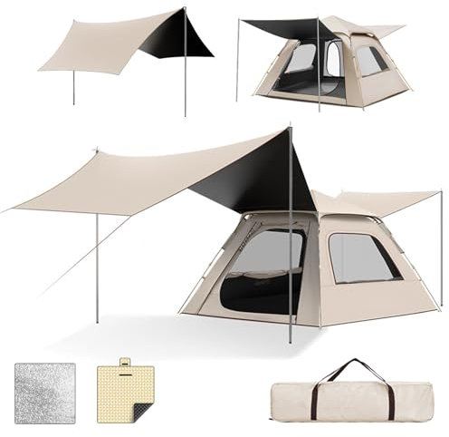 Campingzelt für 4–9 Personen, 2-in-1-Sofort-Pop-Up-Zelt und Baldachin mit 2 Türen und 2 Fenstern, wasserdichtes Campingzelt für den Außenbereich für Familie/Garten/Camping/Angeln,4-6People