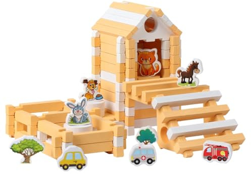Fenteer Ensemble de Blocs de Construction DIY Maison en Bois pour Enfants de 3, 4, 5 et 6 Ans Cadeau