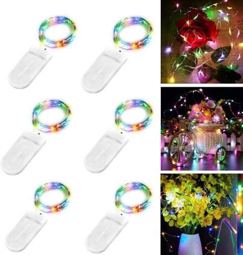 6 Stück LED Lichterkette Batterie Bunt, 2M 20er LED Kupfer Drahtlichterkette Lichterkette Batteriebetrieben IP65 Wasserfest Fairy Light für Party Weihnachten Hochzeit Beleuchtung Deko
