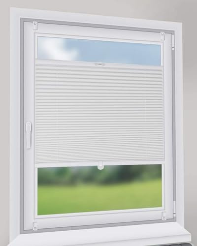 Sekey Plissees für Fenster ohne Bohren Blickdicht Plissee Klemmfix Nahtlos Elegant Halb-Wabenplissee, 40x120cm, Weiß