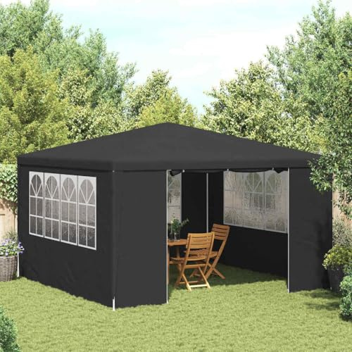Tente de Réception Professionnelle, 4x4 m avec Parois Latérales, Toit en Polyéthylène 90 g/m² Résistant UV et Eau, Structure en Acier, Terrasse, Événements Extérieurs, Anthracite, 4 x 4 x 2.75 m