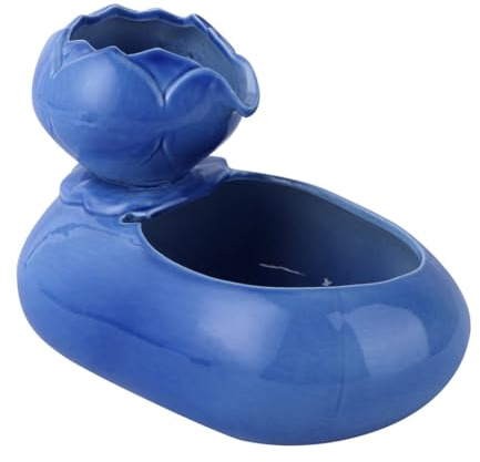 ERINGOGO Fontaine à Eau pour Chat USB Céramique Bleue Design Lotus Vintage Pompe Silencieuse et Circulation Eau Fraîche Bol Potable Sain et Créatif pour Animaux de Compagnie