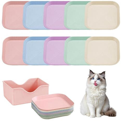 HONRIGO 10 pcs Plastic Cat Food Bowls, Whisker Fatigue Free, For Small & Short-Legged Cats, Square Design