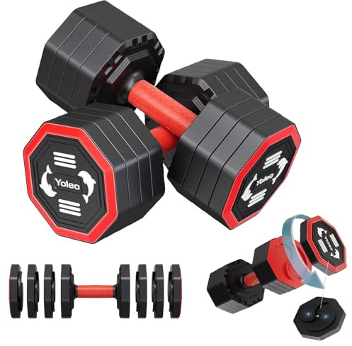Yoleo Hantelset Verstellbare Hanteln, Adjustable Dumbbell Set 4 in 1 Premium Drehbare Befestigungsart gewichte Tai-Chi-Stil 2/4/6/8/10/20/KG Kombinieren Sie es mit einem weichen TPU-Gummigriff