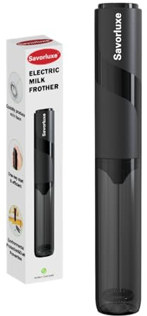 Savorluxe Electric Milk Frother - Stainless Steel Egg Beater - Portable Battery-Powered Handheld Milk Frother, Suitable for Lattes, Cappuccinos, Matcha & More - with Dust Cover, Matte Black & Silver