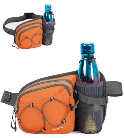 sportsnew Hydration Waist Pack with Water Bottle Holder, 2L Large Fanny Pack for Running Hiking Dog Walking, Water-Resistant Crossbody Waist Bag for Men Women, Orange
