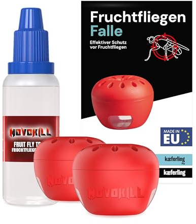 Novokill Trampa para Moscas de la Fruta – Líquido Atrayente 30ml + 2X Trampas – Eficaz contra Moscas de la Fruta – Larga Duración – Reutilizable – Ideal para la Cocina