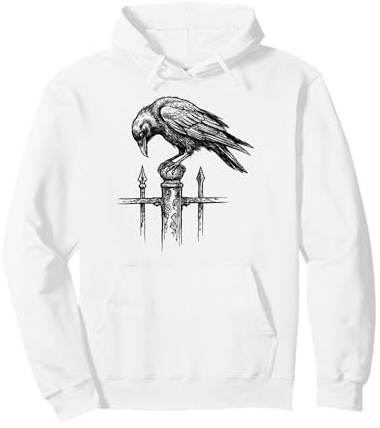 Crow & Railing Sketch s Vintage Corvid s Bird Lover Art Pullover Hoodie