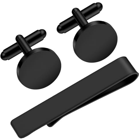 Shimmeroo 3Pcs Black Tie Clip and Cufflink Set for Men