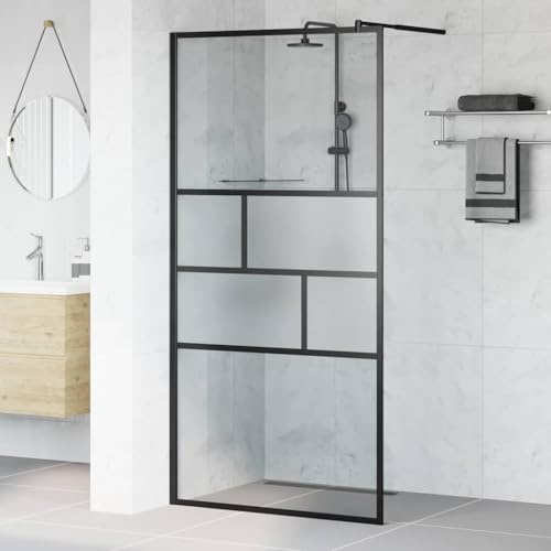 QUAHEAS Walk-in Duschwand Schwarz aus Glas und Aluminium 100 x 195 x 0,5 cm, rahmenlose Duschabtrennung mit satiniertem Spritzschutz, Seitenwand für barrierefreies Bad und ebenerdigen Einstieg